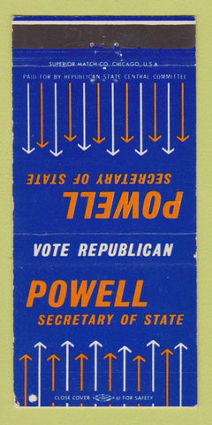 Matchbook Cover - Powell for Secretary of State Election 30 Strike