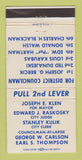 Matchbook Cover - Joseph E Klen for Mayor Election 30 Strike
