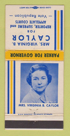 Matchbook Cover Virginia Caylor Reporter Election Parker for Governor 30 Strike