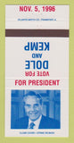 Matchbook Cover - Bob Dole for President 1996 Jack Kemp 30 Strike