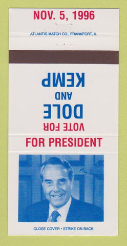Matchbook Cover - Bob Dole for President 1996 Jack Kemp 30 Strike