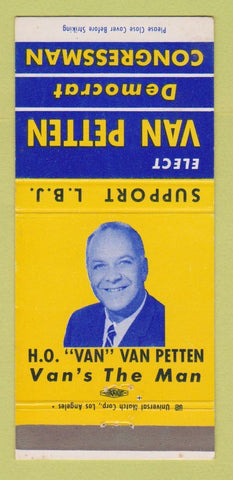 Matchbook Cover - Van Petten for Congress Election Downey CA 30 Strike