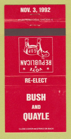 Matchbook Cover - George Bush for President 1992 Dan Quayle 30 Strike