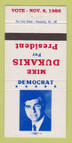 Matchbook Cover - Mike Dukakis for President 1988 30 Strike