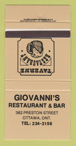 Matchbook Cover - Giovanni's Restaurant Bar Ottawa ON 30 Strike