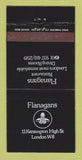 Matchbook Cover - Flanagans Restaurant London UK 30 Strike