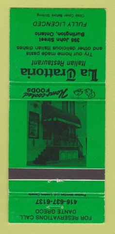 Matchbook Cover - La Trattoria Italian Restaurant Burlington ON 30 Strike