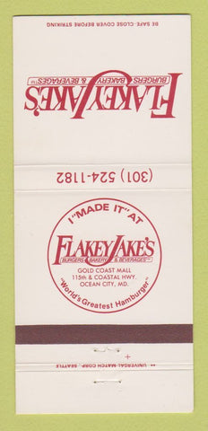 Matchbook Cover - Flakey Jake's Restaurant Ocean City MD 30 Strike