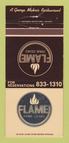 Matchbook Cover - Flame Prime Steaks Oakbrook Terrace IL WEAR 30 Strike