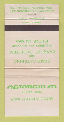 Matchbook Cover - Giorgio D Italian Restaurant Downsview ON WEAR 30 Strike