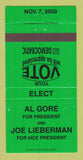 Matchbook Cover - Al Gore for President 2000 Joe Lieberman GREEN 30 Strike
