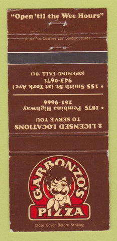 Matchbook Cover - Garbonzo's Pizza Canada WEAR 30 Strike