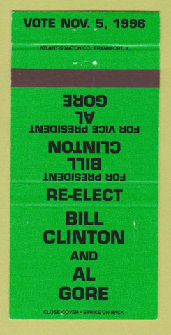 Matchbook Cover - Bill Cinton for President 1996 Al Gore  30 Strike