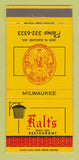 Matchbook Cover - Kalt's Restaurant Milwaukee WI 30 Strike
