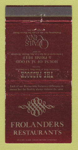 Matchbook Cover - Frolanders Restaurants Encintas Oceanside CA 30 Strike