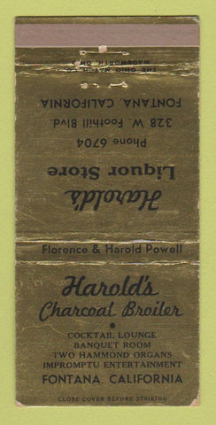 Matchbook Cover - Harold's Charcoal Broiler Fontana CA WEAR 30 Strike