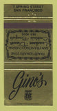 Matchbook Cover - Gino's Restaurant San Francisco CA 30 Strike
