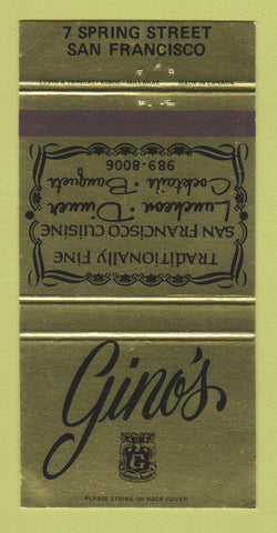 Matchbook Cover - Gino's Restaurant San Francisco CA 30 Strike