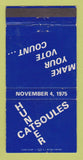 Matchbook Cover - Hunter Catsoules Election 1975 30 Strike