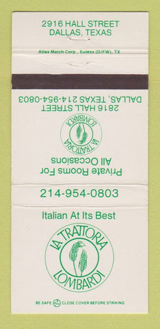 Matchbook Cover - La Trattoria Lombardi Dallas TX 30 Strike