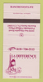Matchbook Cover - La Difference Restaurant Rancho Sante Fe CA 30 Strike