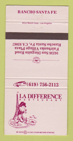 Matchbook Cover - La Difference Restaurant Rancho Sante Fe CA 30 Strike