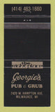 Matchbook Cover - Georgie's Pub and Grub Milwaukee WI 30 Strike