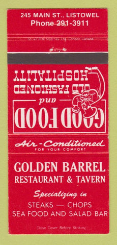 Matchbook Cover - Golden Barrel Restaurant Tavern Listowel ON 30 Strike