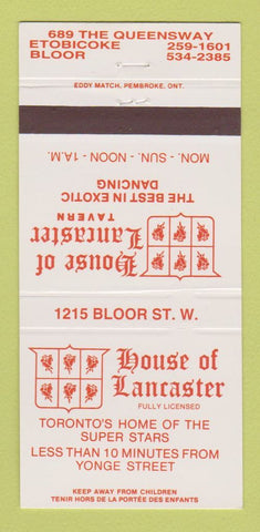 Matchbook Cover - House of Lancaster Strip Club Etobicoke ON Toronto 30 Strike