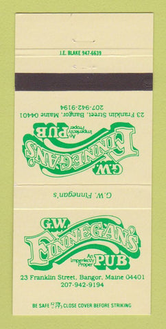 Matchbook Cover - GW Finnegan's Pub Bangor ME 30 Strike