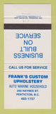Matchbook Cover - Frank's Custom Upholstery Penticton BC 30 Strike