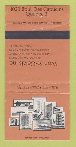 Matchbook Cover - Yvon St Gelais Hotel Quebec QC WEAR 30 Strike