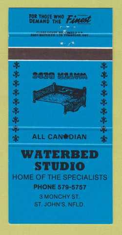 Matchbook Cover - Waterbed Studio ST John's NF BLUE 30 Strike