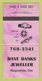 Matchbook Cover - Dave Banks Jewelry Hagersville ON PURPLE WEAR 30 Strike