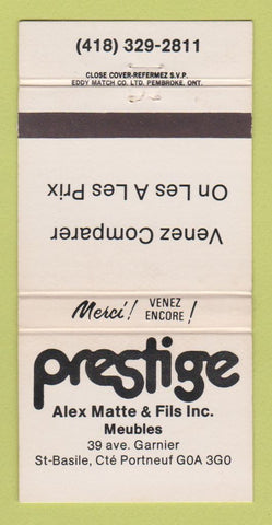 Matchbook Cover - Prestige Alex Matte Meubles Portneuf QC 30 Strike