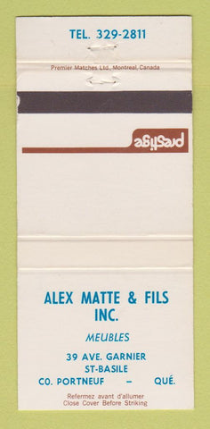 Matchbook Cover - Alex Matte & Fils Portneuf QC Prestige WEAR 30 Strike