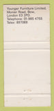 Matchbook Cover - Younger Furniture UK England London 30 Strike