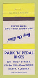 Matchbook Cover - Park n Pedal Bikes Bicycles Banff AB 30 Strike