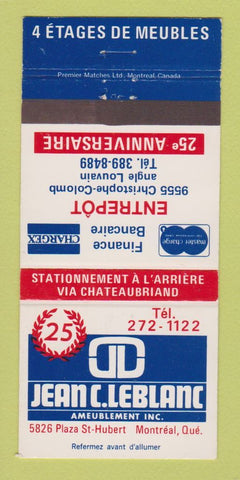 Matchbook Cover - Jean Leblanc Furniture Montreal QC 30 Strike
