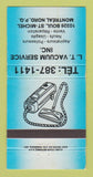 Matchbook Cover - LT Vacuum Service Montreal QC 30 Strike