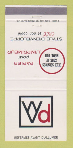 Matchbook Cover - Papier Pour L'Imprimeur Paper Montreal QC Toronto 30 Strike