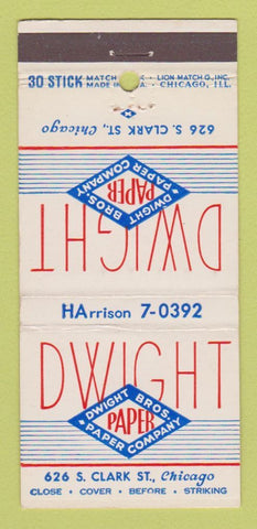 Matchbook Cover - Dwight Bros Paper Company Chicago IL  30 Stick