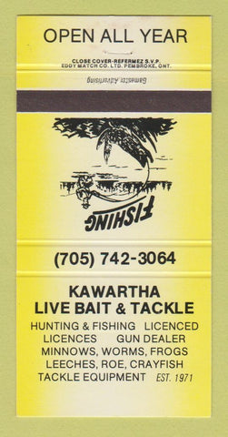 Matchbook Cover - Kawartha Live Bait Tackle Fishing ON 30 Strike