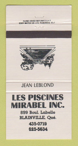 Matchbook Cover - Les Piscines Mirabel Swimming Pools Blainville QC 30 Strike