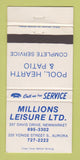 Matchbook Cover - Missions Leisure Swimming Pools Aurora ON 30 Strike