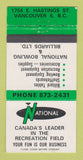 Matchbook Cover - National Billiards Shuffleboard Vancouver BC WEAR 30 Strike