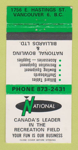 Matchbook Cover - National Billiards Shuffleboard Vancouver BC WEAR 30 Strike