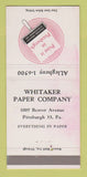 Matchbook Cover - Whitaker Paper Company Pittsburgh PA STAINED 30 Strike