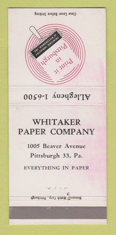 Matchbook Cover - Whitaker Paper Company Pittsburgh PA STAINED 30 Strike