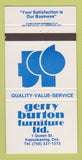 Matchbook Cover - Gerry Burton Furniture Kepuskasing ON 30 Strike